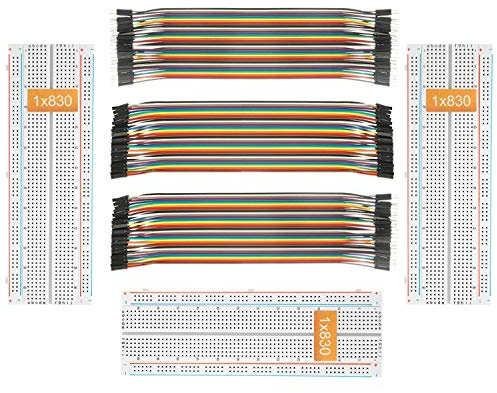 DEYUE 3 Set Standard Jumper Wires Plus 3 Set of Solderless Prototype Breadboard 830 tie Points Breadboard | 3 Set of M/F, M/M, F/F - Each 40pin Electronic Jumpers Wire