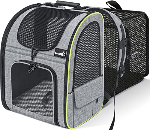 pecute Haustier Expansions Rucksüke für Hund und Katzen mit Front Opening-Mesh Fenstertaschen, Tragbare und Erweiterbare Ourdoor Faltbarer Raum Tragetasche,Grau (maximale Last 6kg)