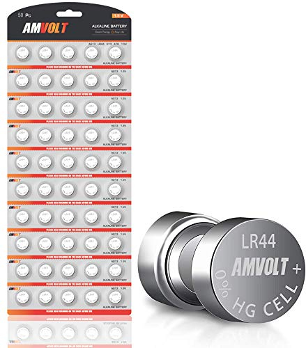 AmVolt Lot de 50 piles LR44 AG13 SR44 357 303 LR44G [Ultra Power] Premium Alcalines 15 V Piles bouton rondes non rechargeables pour montres horloges et appareils électroniques Date de sortie 2024