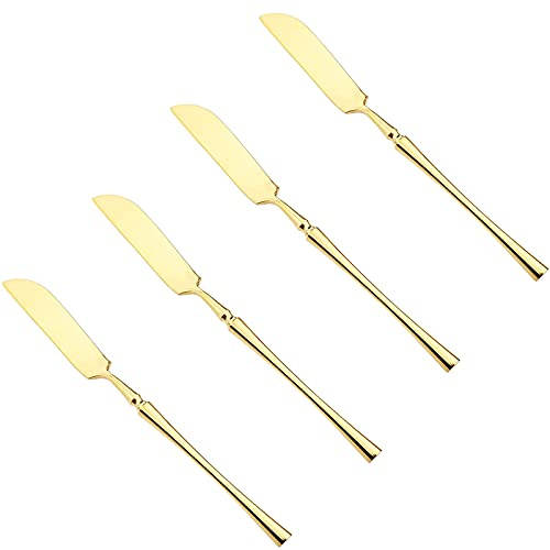 Uniturcky 4 Pack 304 Stainless Steel Butter Spreader Knife, Multi-Function Butter Curler & Spreader with for Butter Cheese Jams Jelly (Mirror Polished Gold)
