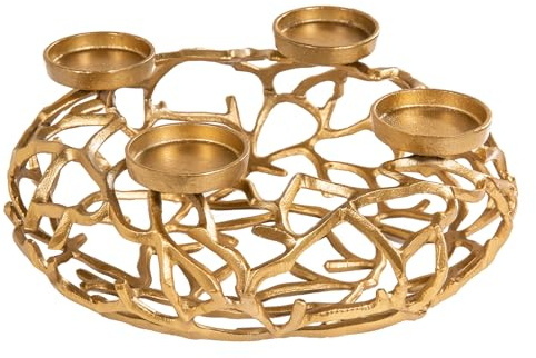 Kerzenhalter Abstract 38cm - Gold - Aluminium AST-Design | Montiert geliefert, Platz für 4 Stumpenkerzen, Kerzen-Kranz, pflegeleichte Oberfläche, gemütliches Kerzenlicht