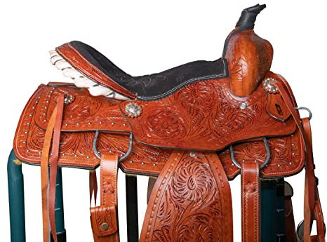 Western-Leder-Pferdesattel, handgearbeitet, echtes Leder, geschnitzt, bequem, Größe 35,6 cm bis 45,7 cm