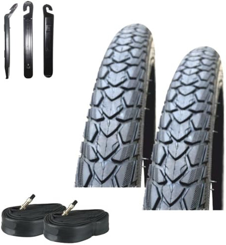 2 x Rexway Fahrradreifen 28 Shopper Pannenschutz Reflex Schwarz Fahrradmantel 47-622 - (28 x 1,75) + 2 passende Schläuche DV inkl. Reifenheber