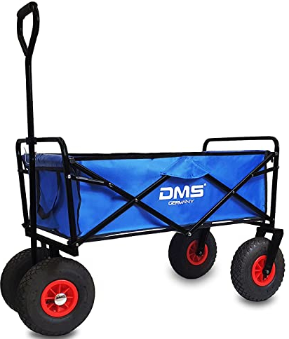 DMS® Bollerwagen Transportwagen Gartenwagen Gerätewagen Handwagen Luftbereifung Profilräder Transportkarre Gartenanhänger Ladekapazität ca. 120Kg Faltbar BW-04 (Blau)