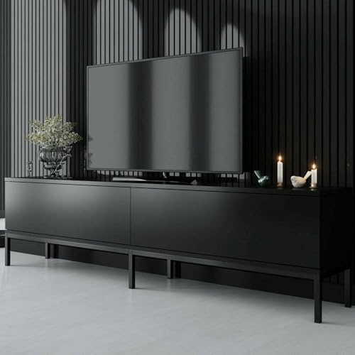 Dmora - Mobile porta TV Regulus, Credenza da soggiorno, Armadio basso per TV, Base parete attrezzata, 180x30h47 cm, Nero