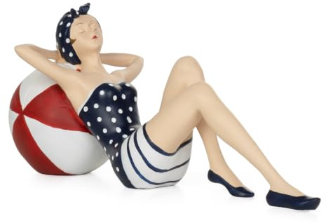Moritz Deko-Figur Badenixe im Badeanzug entspannt Sich auf Wasserball Maritime Deko aus Polyresin Dekorations Idee Standdeko Badzimmer Statue Skulptur