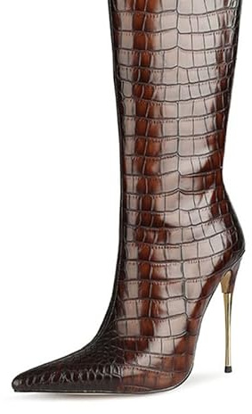 Microfibre Fashion Over-Knee Boots Lace Zip Stiletto with High Heel Handmade Overknee Boots for Women Large Size z846bs, brown, 6 US