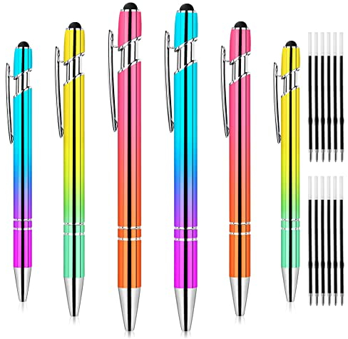 AUAUY Kugelschreiber, 2 in 1 Soft-Touch-Kugelschreiber, 6 Stück Druckkugelschreiber mit 12 Nachfüllungen, Kollegen Eingabestift Metall Stift für Schreibtisch Mitarbeiter, Abschluss, Jubiläum, Büro