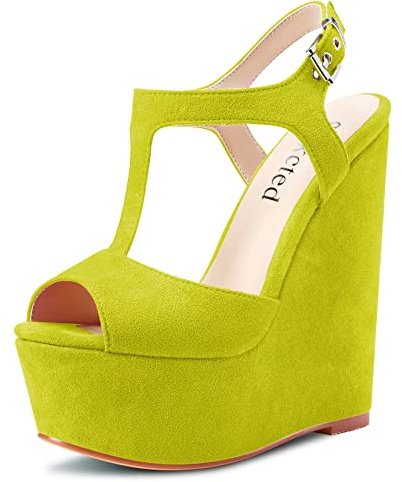 Saekcted Donna Alto High Zeppa Piattaforma Tacco Heel Aperte sulla Punta Sandali T-strap Cinturino alla Caviglia Fibbia Feste Dress Cute Scarpe Verde Lime 42 EU