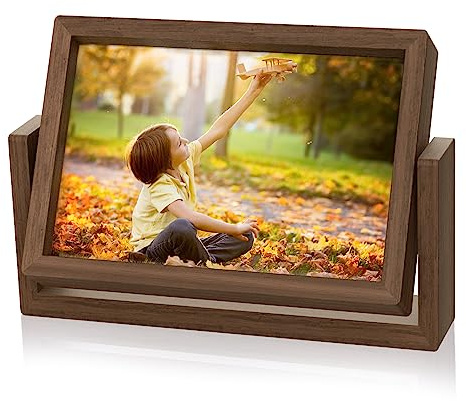 Mixoo 4x6 Picture Frame Rotating Photo Frame, Wooden Picture Frames 4x6 Horizontal Double sided Rustic Floating Frame for Desk Tabletop Family Office Wedding Mothers Day Gifts