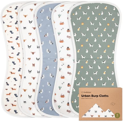 Organic Burp Cloths Baby Boy & Girl - 5-Pack Super Absorbent Cotton Burping Cloths for Babies, Soft & Plush Newborn Spit Up Rags, Infant Towels for Milk Spit Up, Unisex, Large 21 x 10 (Pets & Paws)