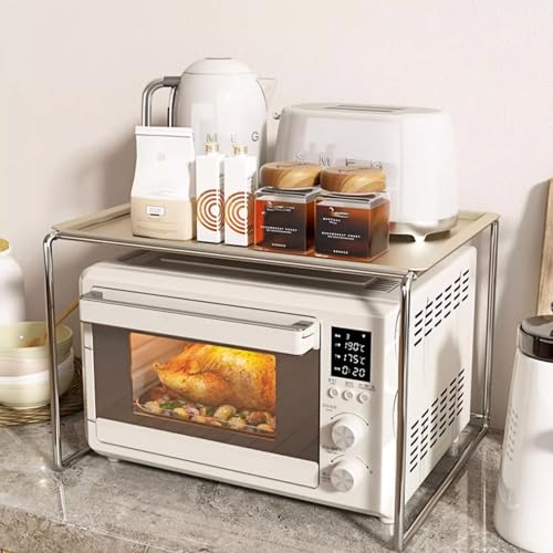 Estante para Horno Microondas de Sobremesa con Bandeja Extraíble, 50cm Soporte Multifuncional para Horno de Encimera