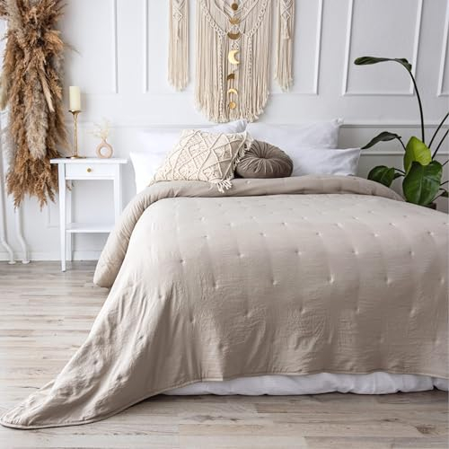 CalmyHOME Bettüberwurf Tagesdecke Bett Überwurf 200x220cm Sofaüberwurf Steppdecke Sofa Decke Überwurfdecke Tages Decken Betthusse XXL Überdecke Gesteppte Tagesdecken gesteppt Quilt (Beige)