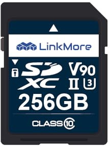 LinkMore Scheda SD da 256 GB, XV29 SDXC, scheda SD UHS-II, U3, V90, scheda di memoria per video 8K, 4K, lettura fino a 250 MB/s e velocità di scrittura 220 MB/s
