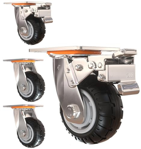 Möbelrollen Gummi, Vollgummi Rollen mit Bremse, 4 Schwerlastrollen zum Transport, Schwerlast Rollen 360° Drehbar Kein Geräusch(2 Bremsrollen, 2 Lenkrollen), Transportrollen, Trolley-Rollen (Color : 4