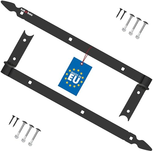 KOTARBAU® 2er Set Ladenband Kreuzgehänge 500 mm pulverbeschichteter Stahl Schwarz Türband Holztür Band Fensterladen Holz Tor Scharniere Schwerlast Torband Winkelband Türscharniere Ladenband mit Kloben