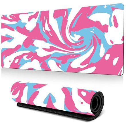 Hixingo Tapis de Souris XXL Fluide Multicolore Gamer, Bords Cousus, Base Antidérapante pour Gaming (Bleu Rose, 1200x600x3mm)
