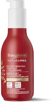 Bottega Verde - Siero 10 in 1 Natura Pro, per Capelli Colorati o Trattati, 125 ml, con Phytocheratina Vegetale, Iperfermentato di Melograno e Filtro UV, Dona Lucentezza e Protegge il Colore a Lungo