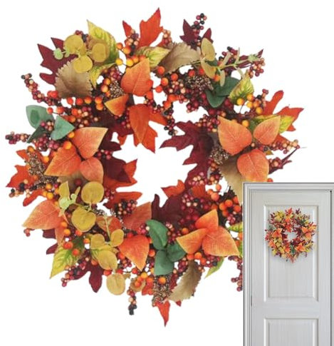 Autumn Berry Wreath - Fall Harvest Festival Rattan Wreath, 13-17 Inch, Thanksgiving Door Hanging Decoration