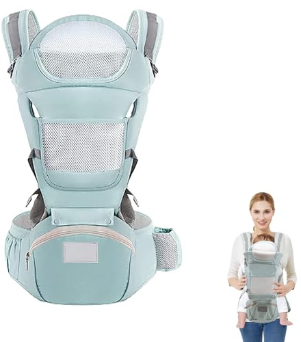 6-in-1 Babytrage, Babytrage Neugeborene ab Geburt, Multifunktionale Kindertrage, Verstellbarer Sitz, mit Hüfthockertasche, Wasserbechertasche und Seitentasche, für Babys ab 0-36 Monaten
