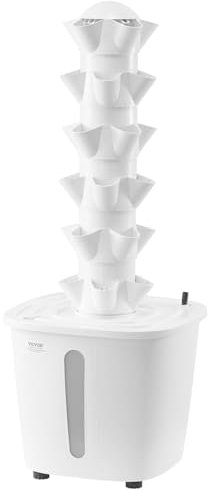 VEVOR Sistema di Coltivazione Idroponica, 30 Baccelli Verticali a 6 Livelli, Torre Idroponica Mobile con Pompa dell'Acqua e Timer, Germinazione Interno, per Erbe Aromatiche Frutta Verdura