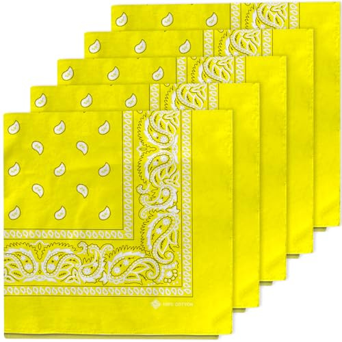 ZENO Gelb Bandana – 100% Baumwolle & Natürliche Fasern – Gelb Halstuch Ohne Polyester – Hochwertig, Weich, Langlebig & Waschmaschinenfest – Bandana Herren & Damen – Unisex & Kinder - 5 Pack