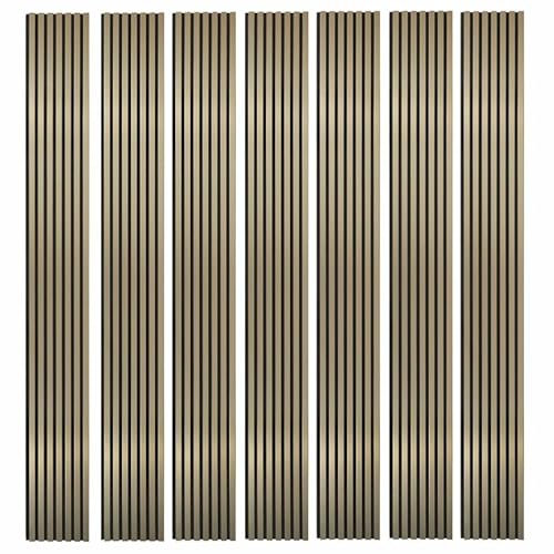 DECOON Mur TV - Lot de 7 Panneaux tasseaux Bois 250 x 30 x 1,9 cm - Gold/Feutrine Noir - 5,25m²