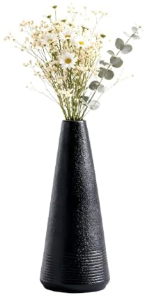 Conical Black Ceramic Flower Bud Vase Handmade Minimalism Decorative Taper Floral Vases Table Top Centerpieces for Home Office Wedding Party Bedroom Living Room Desk