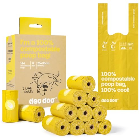 Hundbajspåsar rullar med handtag 144 st komposterbara hundavfallspåsar för hundar läckagesäker extra tjocka avfallspåsar för promenader Doggy
