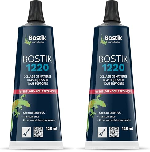 BOSTIK PRO Colle Contact Nitrile Liquide 1220, Multi-Usages, Idéale pour Liner PVC, Transparente, Tube de 125 ml (Lot de 2)