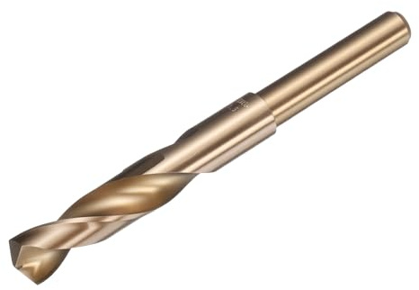 sourcing map 15mm Drill Bit 1/2 Reduced Shank M2 High-Speed Steel | Round Twist Gold Finish 135° Bits for Hard Metal Stainless Steel