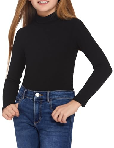 Arshiner Langarmshirt Mädchen Rollkragen Basic Unterziehshirt | Kinder Herbst Winter Oberteil Casual Stretch Tops Weich Haut Shirt Einfarbige T-Shirt 4-14 Jahre