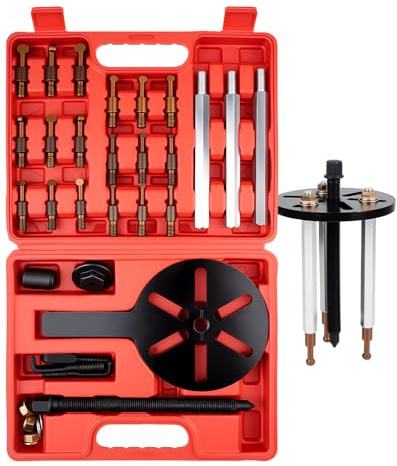 Clatoon 21 in 1 Bearing Puller, Bearing Puller Kit with Curved Hook and Red Steel Collet Multifunctional Bearing Removal Tool, Bearing Disassembly Gear Three-Jaw Puller