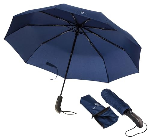 VON HEESEN Regenschirm sturmfest bis 140 km/h - inkl. Schirm-Tasche & Reise-Etui - Taschenschirm mit Auf-Zu-Automatik, klein, leicht & kompakt, Teflon-Beschichtung, windsicher, stabil
