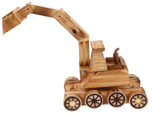 LALADEFIEE Holz Bagger mit Beweglichen Teilen Detailgetreues Baumaschinen Modell für Dekoratives und Interaktives Konstruktionsfahrzeug Robustes Holzspielzeug für Jungen und Mädchen