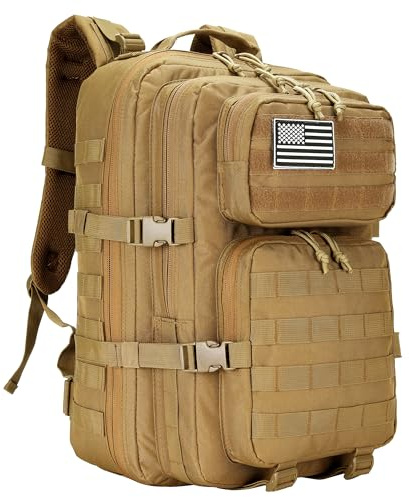 HongXingHai 45L Military Tactical Backpacks 3 Days Assault PackBag Fitness Rucksack Hiking Molle Daypack (Khaki)