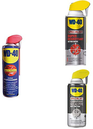 Le Kit Du Bricoleur 1 WD40 Multifonction 500ml et 1 WD40 Specialist Lubrifiant Sec au PTFE 400ml et 1 WD40 Specialist Super Degrippant 400ml