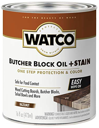Watco Butcher Block Oil + Stain | Safe for Food Contact | Durable Protection | Easy One‑Coat Application | Hazelnut | Pint