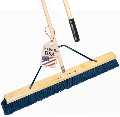 36 Heavy Duty Outdoor Push Broom with 60 Handle. Ideal for Asphalt, Concrete & Heavy Debris. Durable American Made Steel Brackets-Stainless Steel Hardware. No Plastic. 100% USA Made