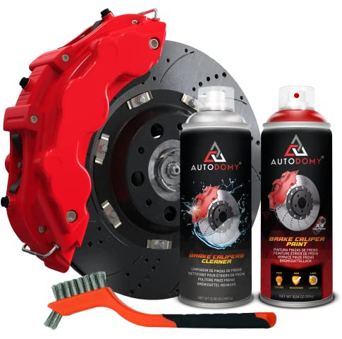 AUTODOMY Bremssattellack Set Spray Sprühfolie für Bremssattel 400ml mit Hoher Temperaturbeständigkeit | Bremssattellack Rot + Bremsreiniger + Stahlbürste für Caliper von Auto und Motorrad