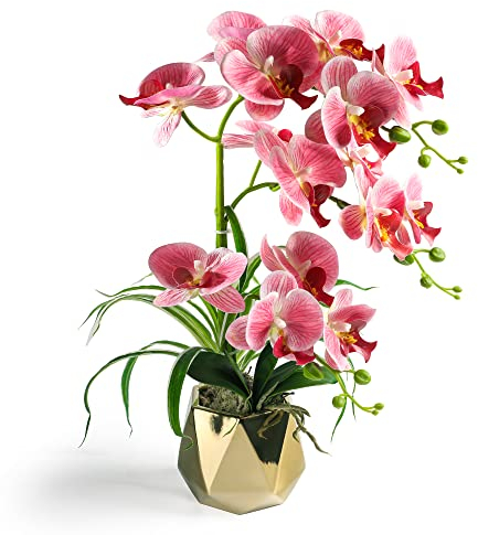 Künstliche Orchideen, künstliche Orchidee, künstliche Pflanzen und Blumen in Vase, künstliche Orchideenpflanzen für Heimdekoration, künstliche Orchideen für Inneneinrichtung, goldene Vase, 48.3 cm