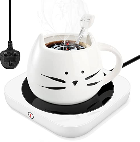 Coffee Mug Warmer, Mug Warmer for Desk, Cup Warmer with 3 Temperature Settings, Electric Beverage Warmer, 4H Auto Shut-Off, Candle & Tea & Coffee & Milk Warmer for Office Home Desk Use (UK Plug)