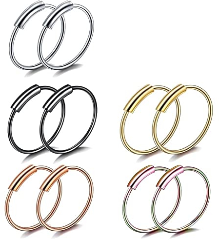Aotiwe 10 Stück Septum Ring Klein, Nasenring Piercing Clicker mit C Form und Poliert Mehrfarbig Edelstahl 0.6X10mm