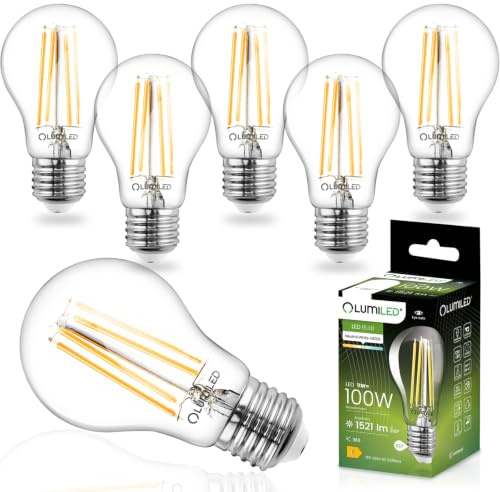 Lumiled A60 E27 LED Lampen 6 Stück, 11W (ersetzt 100W) 1521 lm Classic klares Filament transparent Leuchtmittel, E27 Sockel 4000K Neutralweiß Birne Lampe 360° Abstrahlwinkel Glühbirne vintage