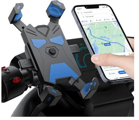 JNNJ Handyhalterung Motorrad, 360° Drehbar Outdoor Handy Fahrradhalterung, Universal Handy Halterung Fahrradlenker Mit Diebstahlschutz-Klemme Für Motorrad(Blau)