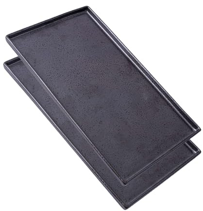 DealbyBox 14 Ceramic Rectangle Platter - Long Serving Trays for Sushi, Pasta, Chips, Appetizer, Cake - Rectangular Plates - for Party, Restaurant, Banquet (2Pack, Dark Brown)