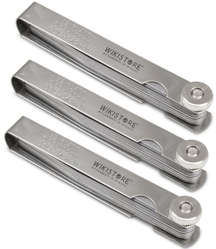 WIKISTORE SPESSIMETRO PROFESSIONALE 0,03-1,00 mm, 3 pezzi, Spessimetro con 32 Lame di Precisione, Campo di Misura da 0,03 mm a 1,00 mm, Strumento Indispensabile per la Misurazione di Interspazi