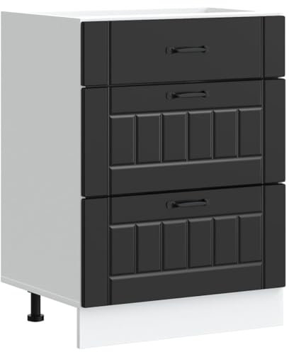vidaXL Lucca Kitchen Base Cabinet - Black Engineered Wood - Adjustable Feet - 60x46x81.5 cm