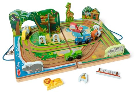 Melissa & Doug Disney Take-Along Safari Adventure Wooden Play Set with Built-in Tracks – 20 Pieces | Mickey Mouse, Minnie, Wooden Toy for Boys and for Girls 3+ - FSC Certified