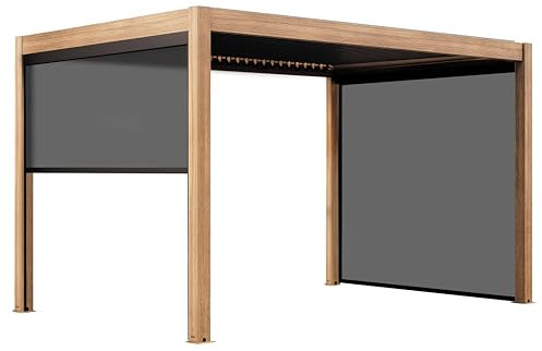 Pergola bioclimática autotransportada 3x4m y 3 persianas madera gris